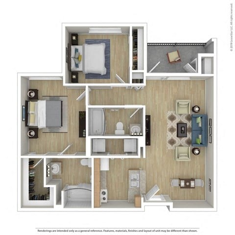Floor plan for 2 beds, 2 baths, 850 sqft